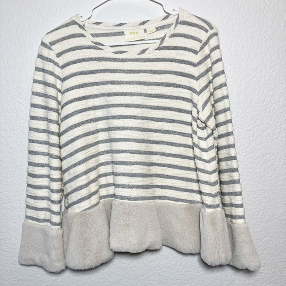 Anthro Maeve🔥SALE🔥strip top faux fur trim Medium - Picture 5 of 9